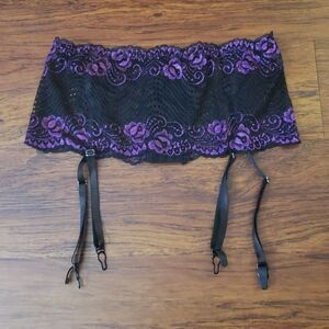 AvidLove Black Purple Chic Feminine Sexy Dainty Sheer Lace Garter Belt Size Med